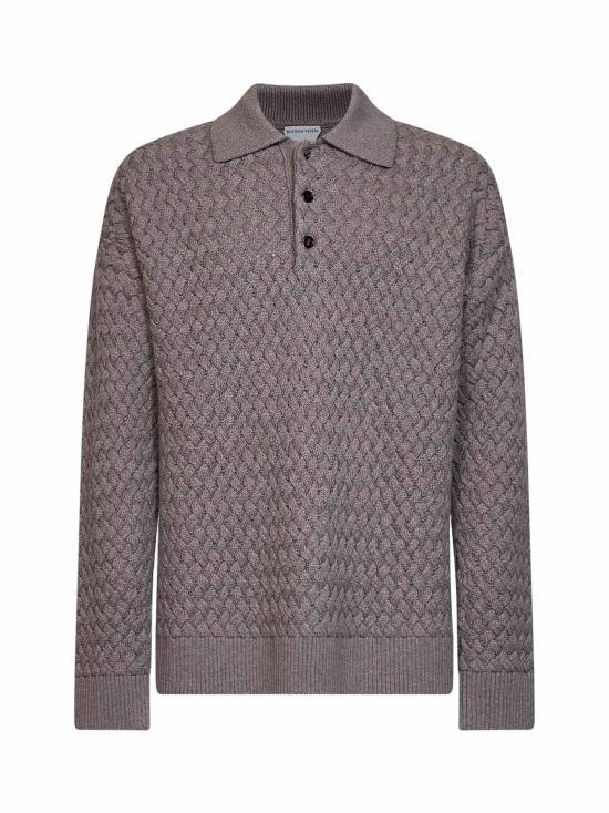 Bottega Veneta Gray Knit Polo Shirt for Men