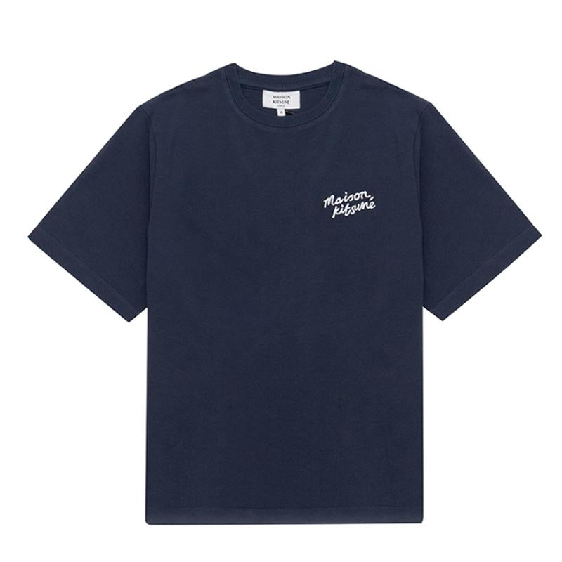Maison Kitsune Handwriting Logo Navy Women’s Short Sleeve T-Shirt