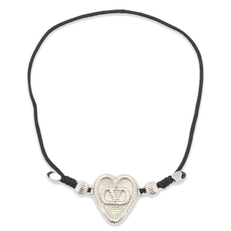 VALENTINO Heart Logo Black Enamel Bracelet Unisex