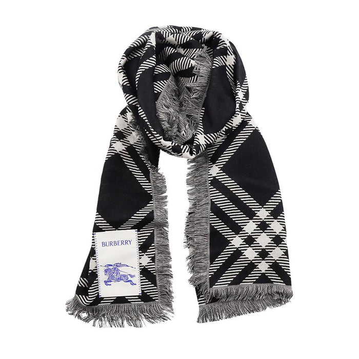 BURBERRY Wide Check Printed Wool Silk Scarf