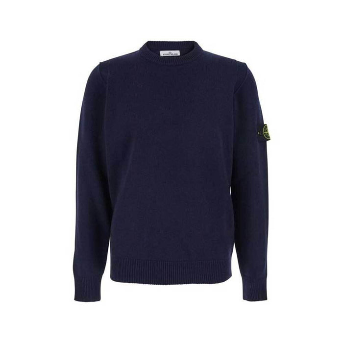 STONE ISLAND Navy Lambswool Crewneck Knit Sweater for Men