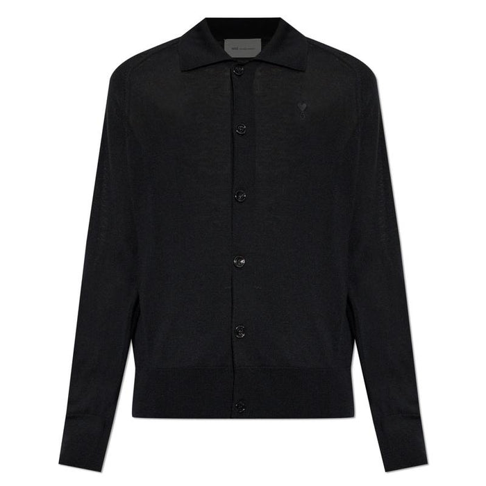 AMI Shirt Collar Mens Cardigan Gray Knit