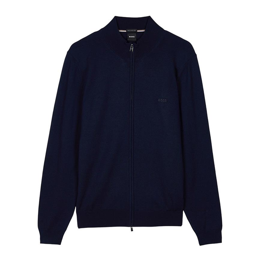 HUGO BOSS Men’s Zip-Up Cardigan with Embroidered Logo Navy Knit