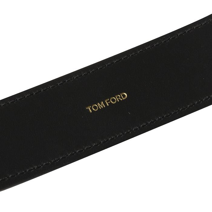 TOM FORD T-Buckle Icon Gold Logo Leather Belt