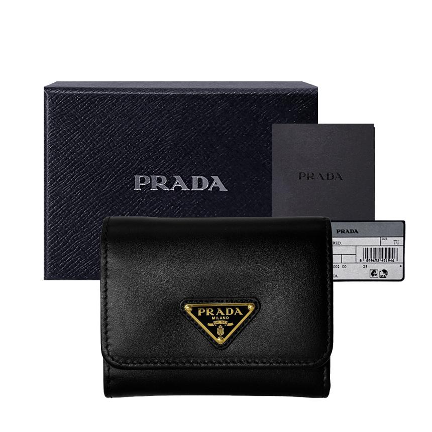 PRADA Saffiano Leather Metal Triangle Black Women’s Bifold Wallet