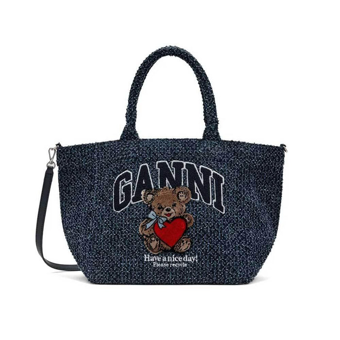 GANNI Tweed Denim Small Bear Tote Bag B2110036 077