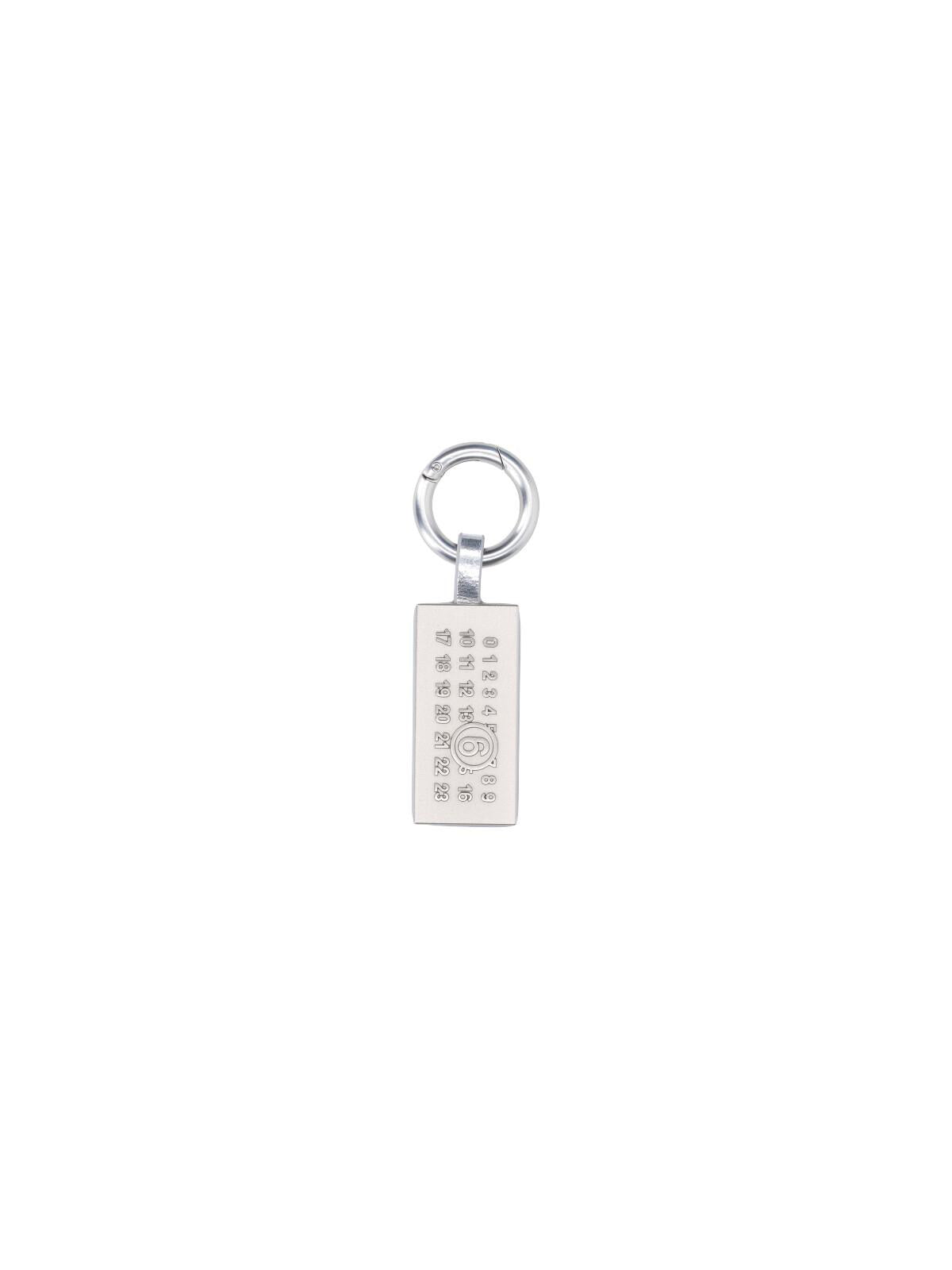 Maison Margiela Silver Tone Leather Keyring Keychain