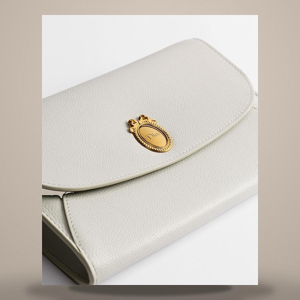 DIOR Medallion Envelope Strap Pouch Grey Khaki Grained Calfskin S S2223QGME M57G