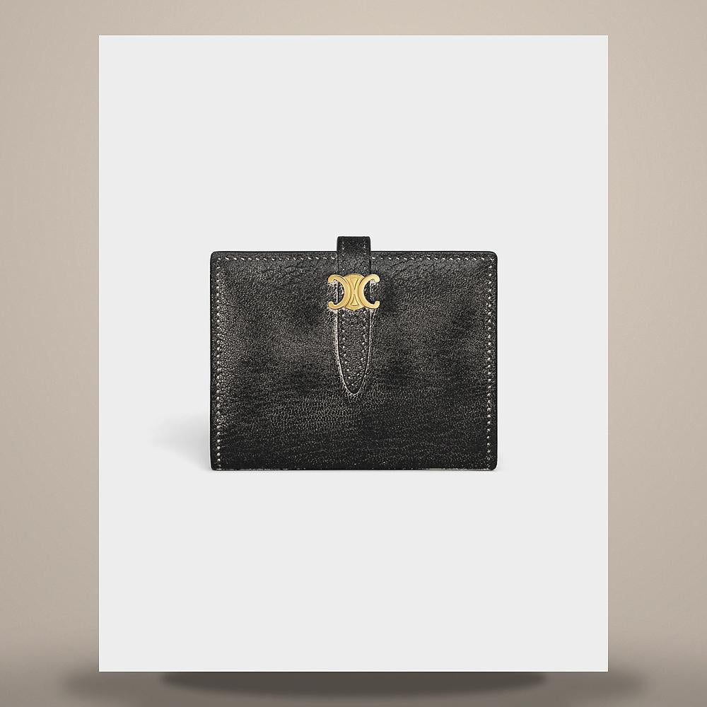 CELINE Triomphe Flap Card Holder Shiny Calfskin Powder Blue