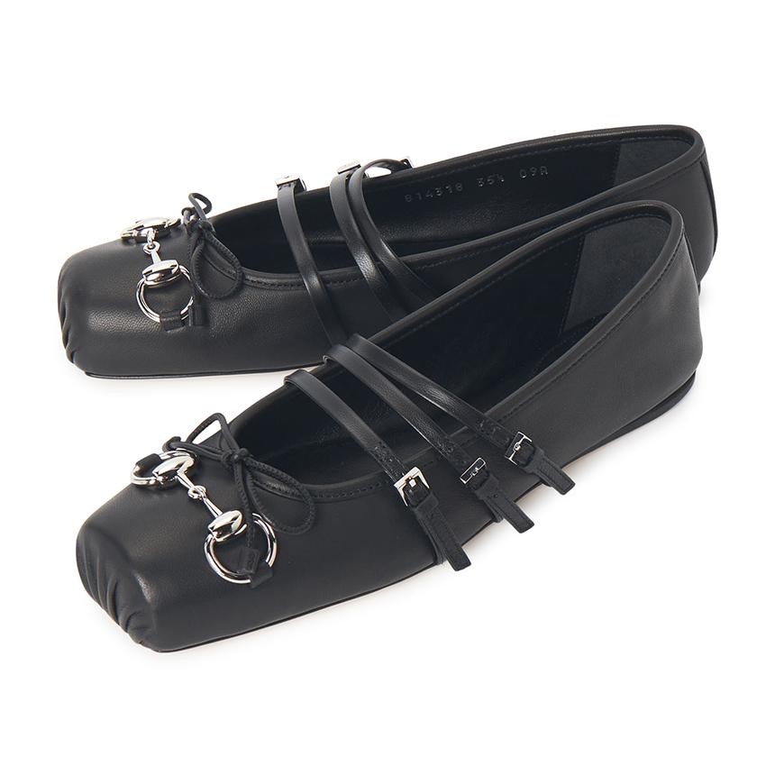 GUCCI Horsebit Leather Flats Black Women’s Flat Shoes