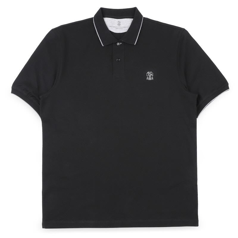 Brunello Cucinelli Men’s Logo Contrast Collar Black Polo Shirt M0B139779G CCB75