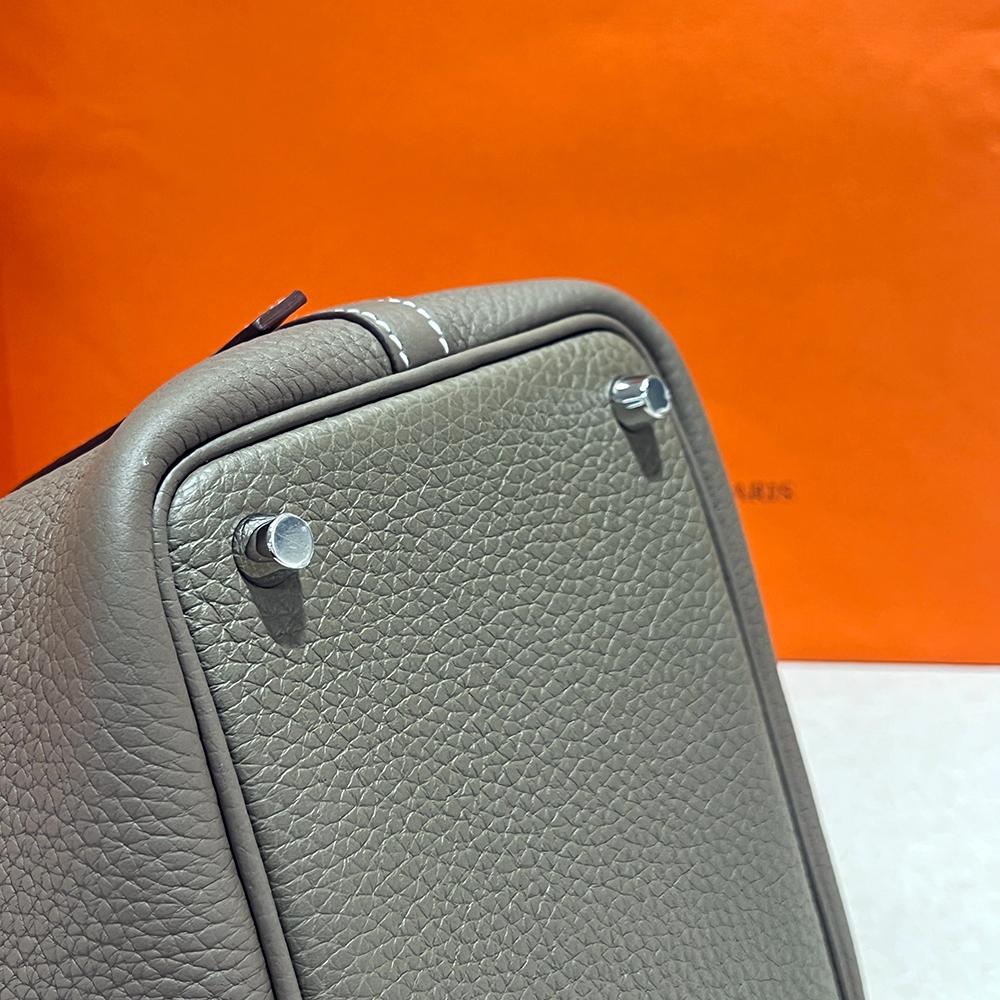 HERMES Clemence Picotin Lock 18 Tote Bag Etoupe Palladium Hardware