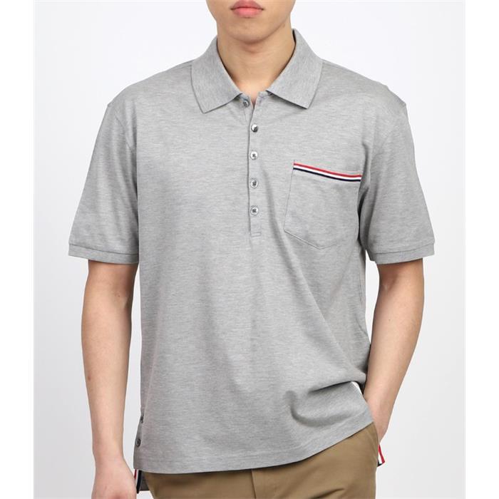 THOM BROWNE RWB Pocket Polo Short Sleeve T-Shirt Gray