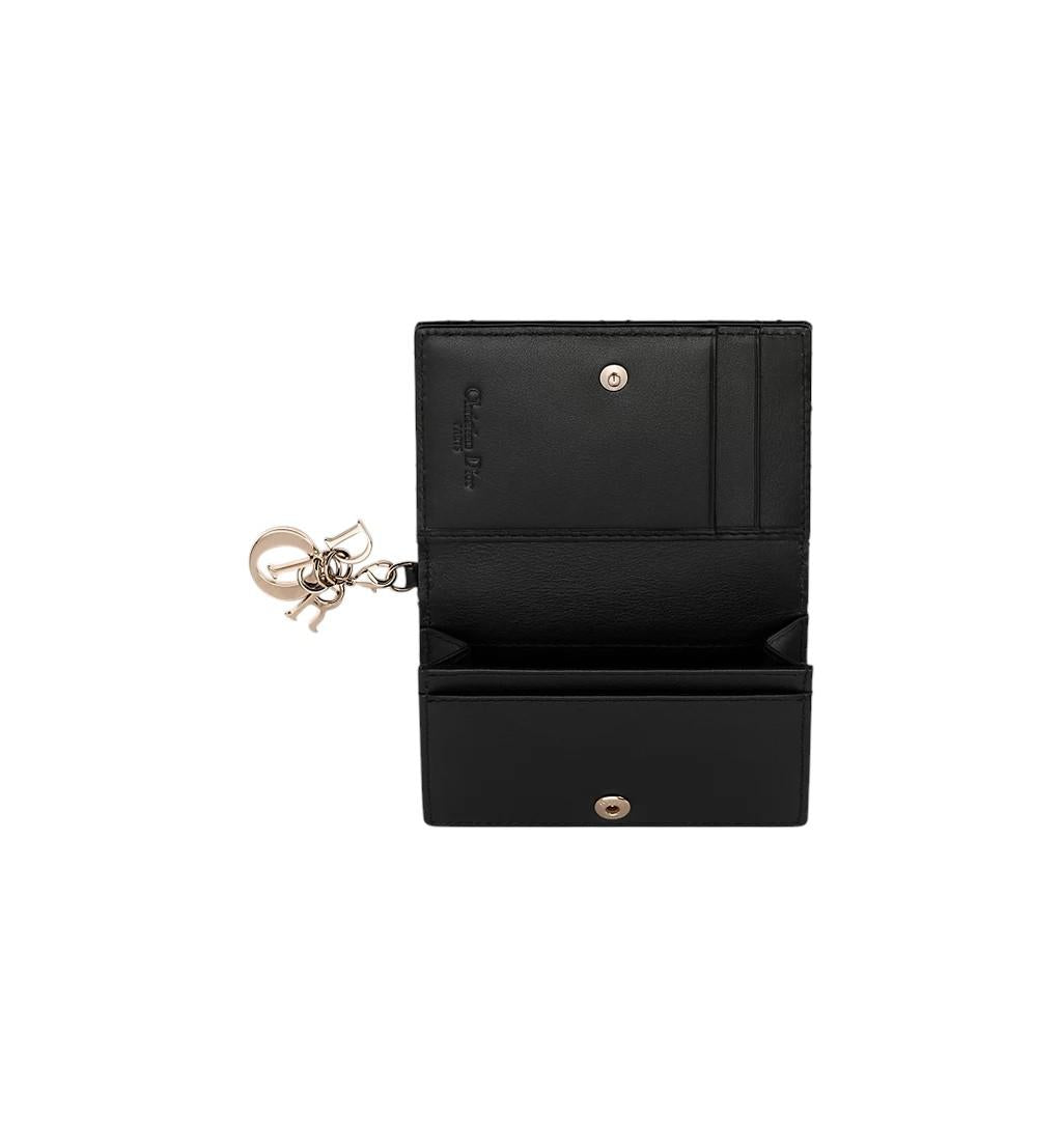 DIOR Lady Dior Bloom Leather Card Holder Wallet Black