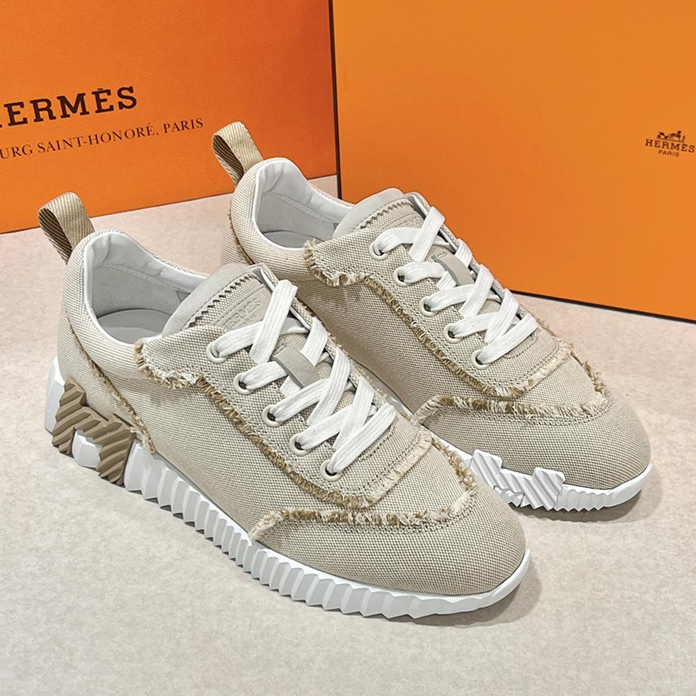 HERMES Bouncing Fringe Sneakers Beige Brown Two-Tone Low-Top