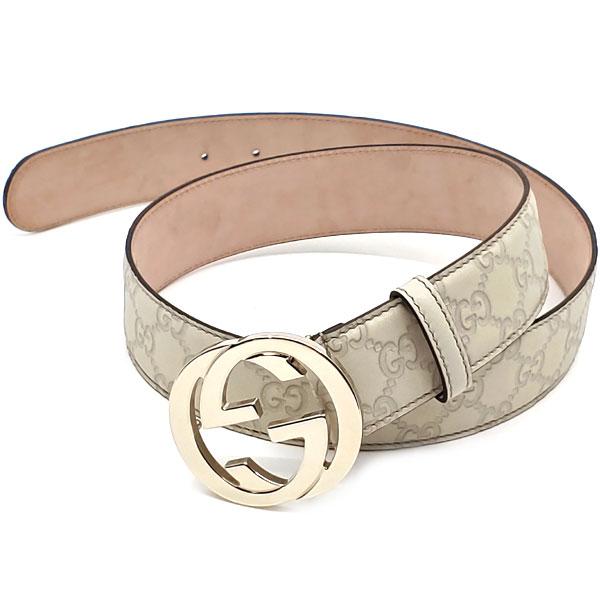 GUCCI Ivory Signature GG Buckle Leather Belt 114876 114984