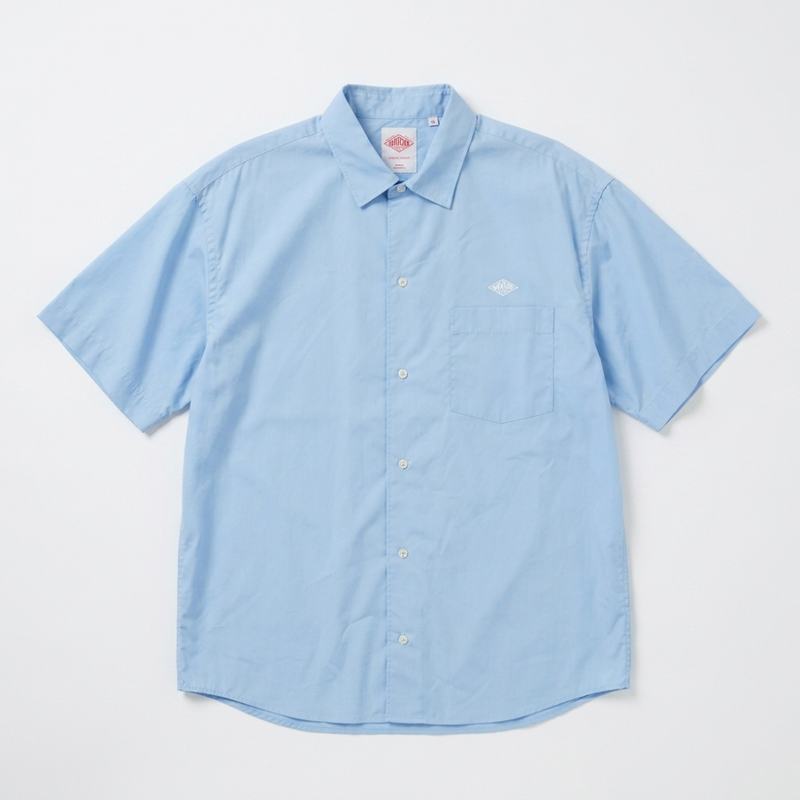 DANTON Back Logo Work Short Sleeve Shirt Men Sky Blue B 0226