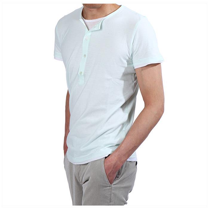 MAJESTIC Layered Henley Neck T-Shirt for Men 15S 04 004 271