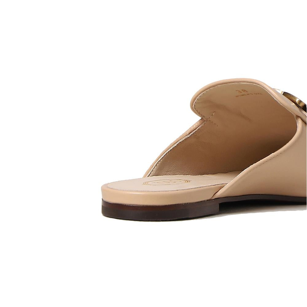 Tods Nude Chain Logo Sabot Mules Loafers Women’s