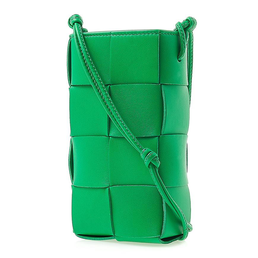 Bottega Veneta Cassette Phone Pouch Crossbody Bag Green Leather