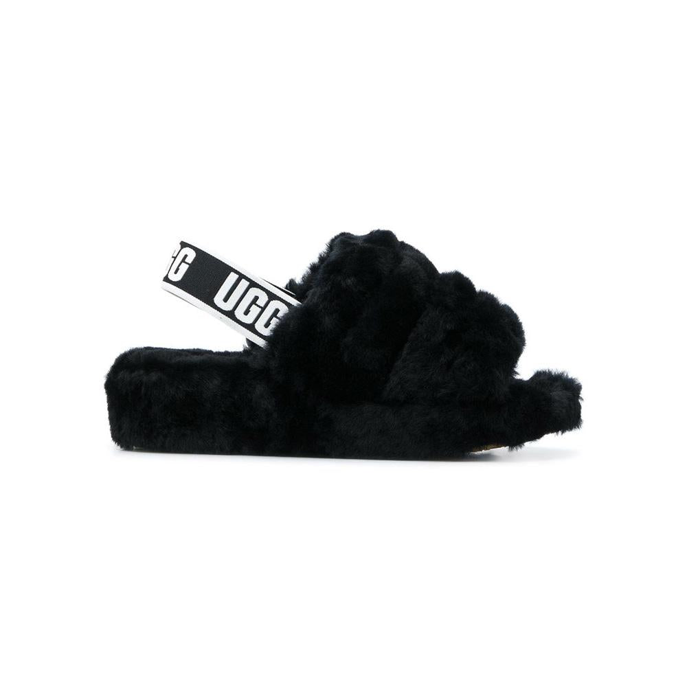 Ugg Black Fluff Yeah Slide Faux Fur Sandals 1095119 BLK