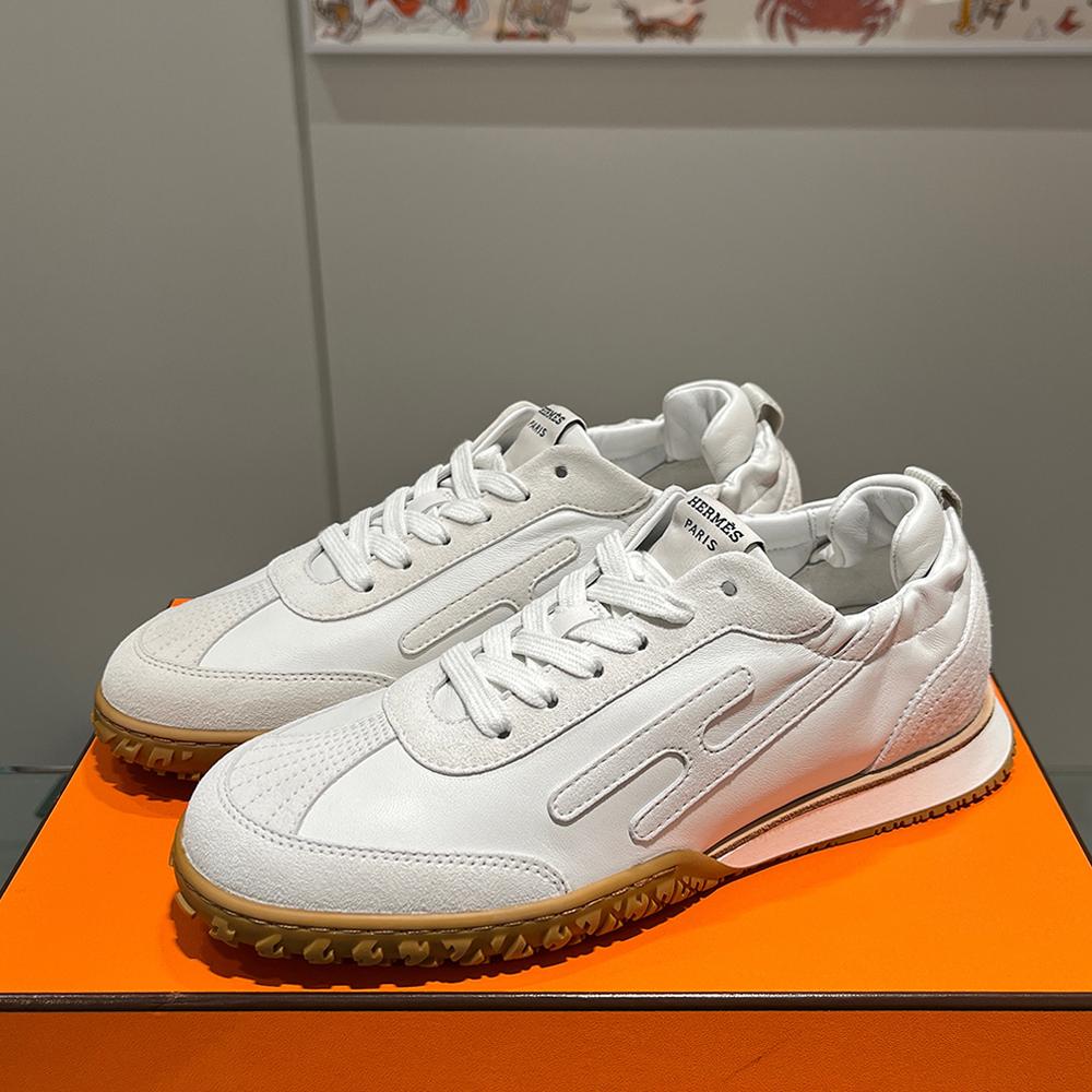 HERMES Women’s White Suede Goatskin Jet Low Top Sneakers