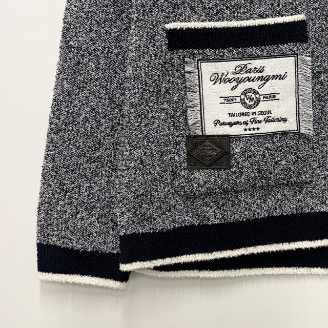 WOOYOUNGMI Round Neck Logo Cardigan Men’s Knit Navy
