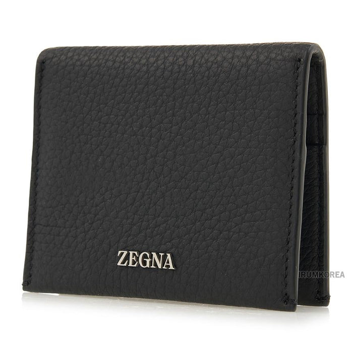 Zegna Men’s Logo Leather Card Holder Wallet LHCVM E1787Z NER