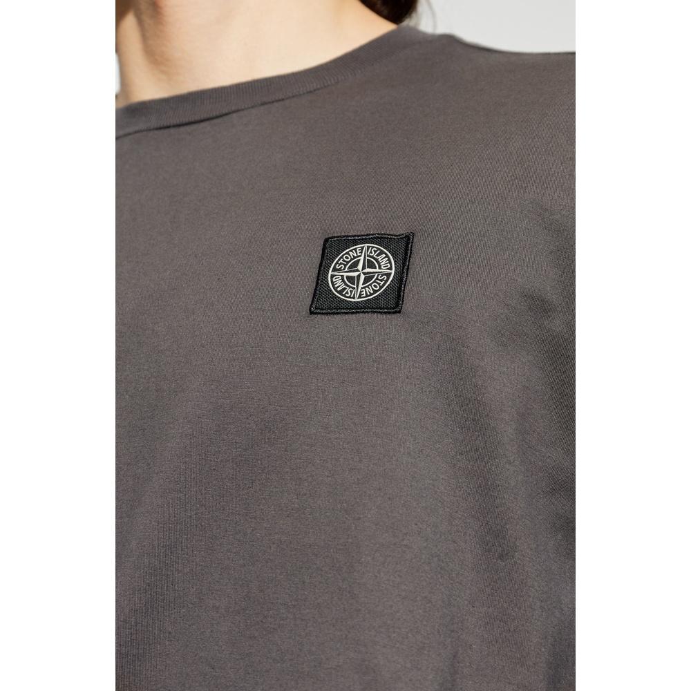 STONE ISLAND Logo Patch Men’s Long Sleeve T-Shirt Green Cotton