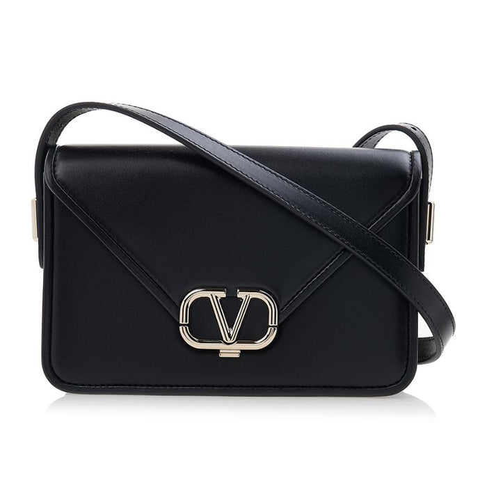 VALENTINO V-Logo Leather Shoulder Bag Black Women’s