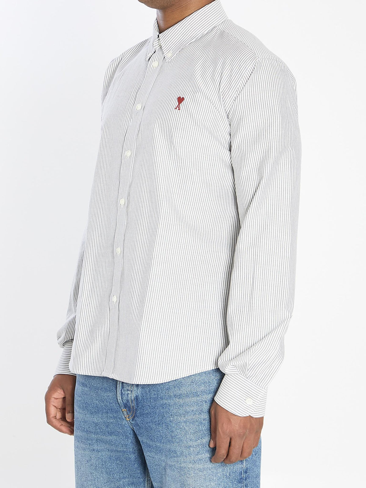 AMI Paris Long Sleeve Button-Up Shirt Men’s Gray Cotton