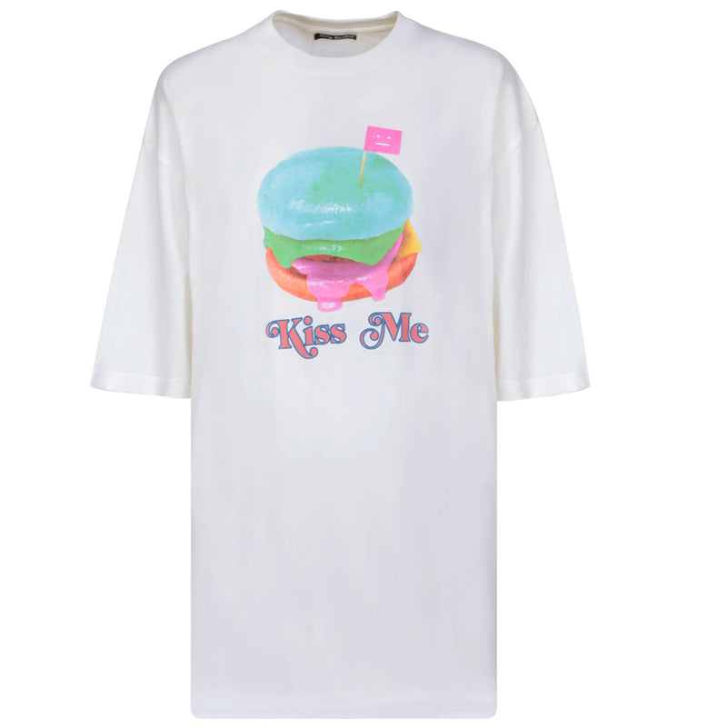 Acne Studios Women’s Burger Print Logo T-Shirt White Cotton