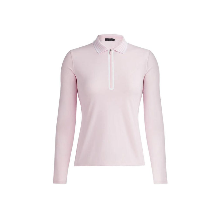 J LINDEBERG Striped Zip-Neck Polo T-Shirt BLUSH