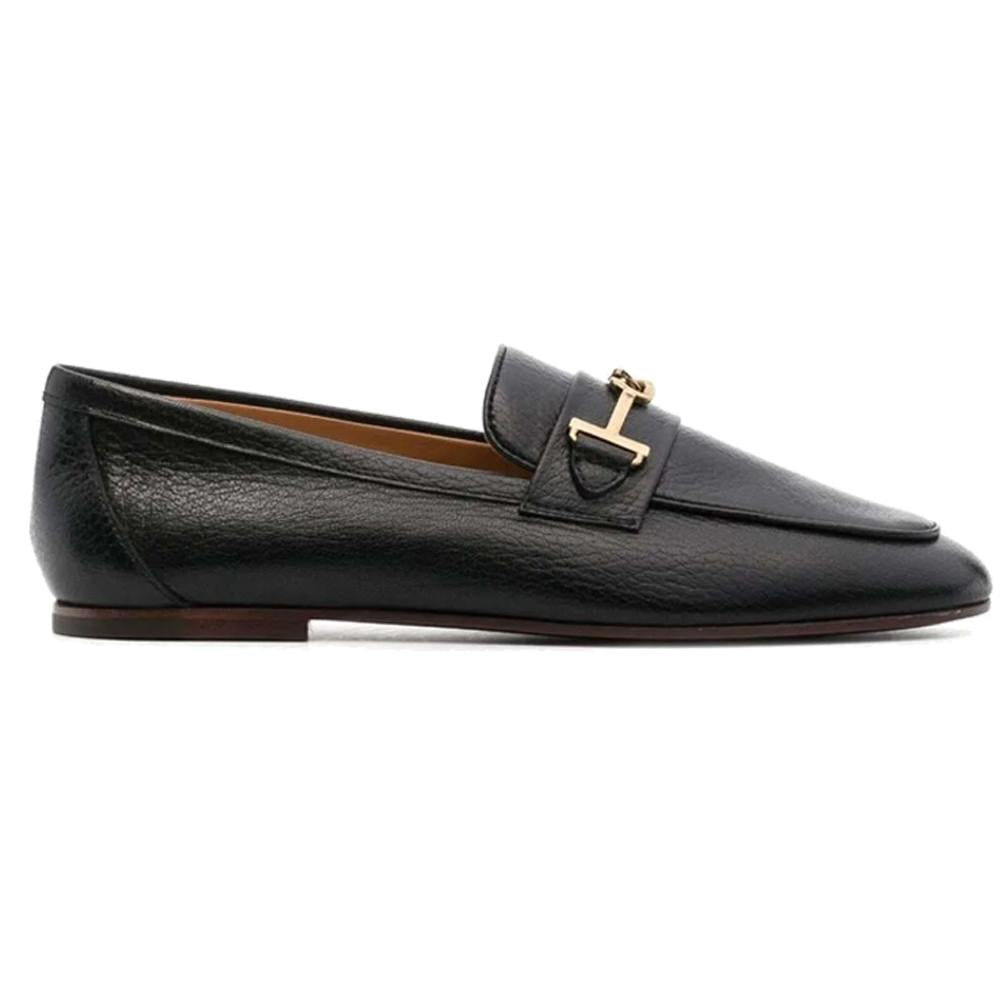 Tods Gold Logo Leather Loafers Black Women’s