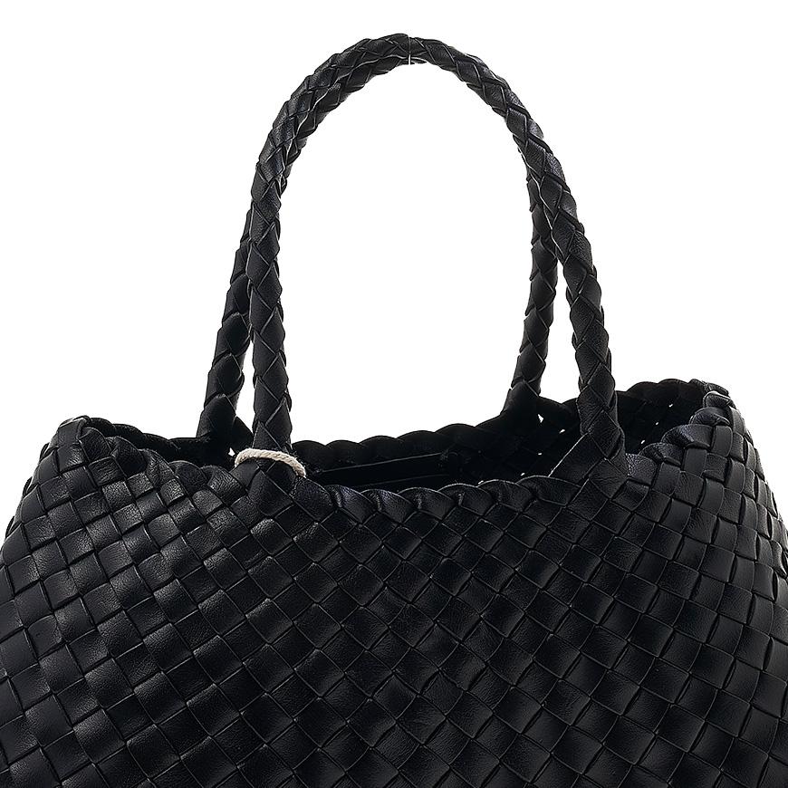 Dragon Diffusion Women's Santa Croce Small Woven Leather Tote Bag 8893 BLACK