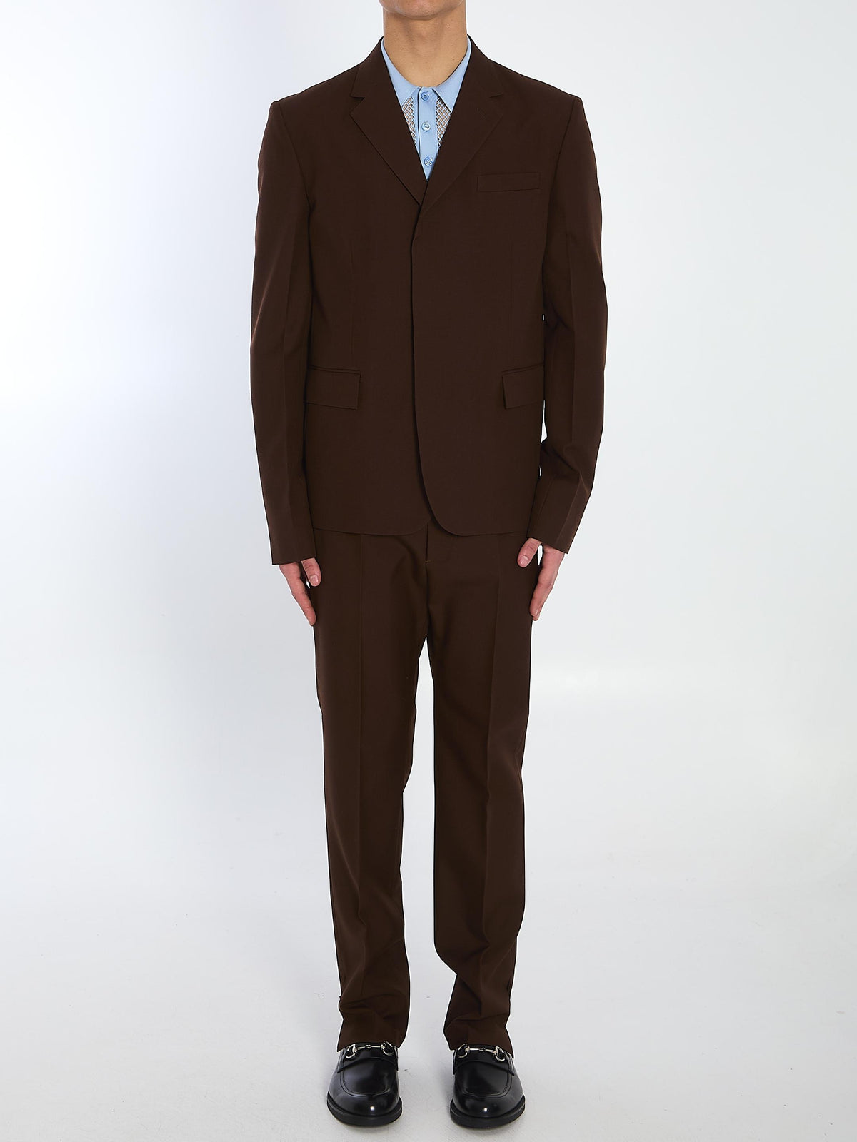 GUCCI Brown Wool Blend Single-Breasted Blazer Jacket for Men
