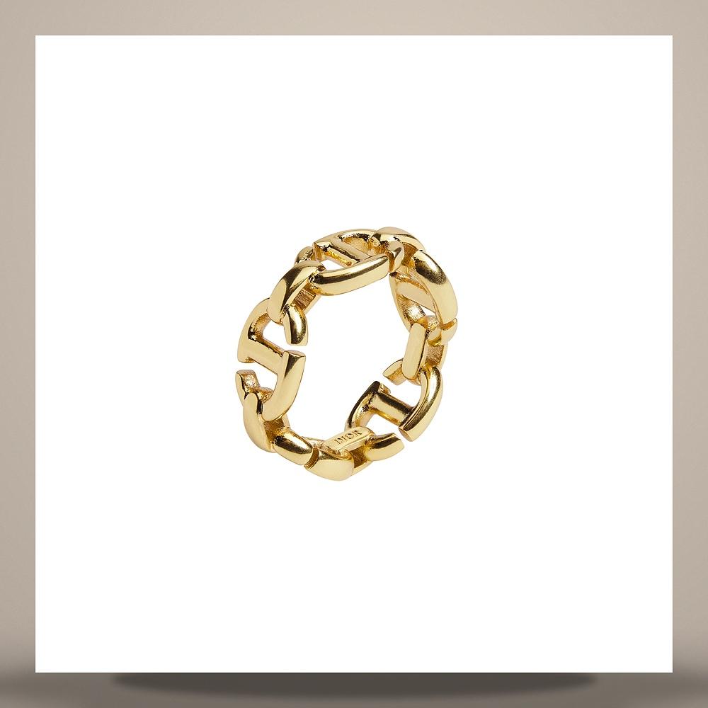 DIOR CD Navy Ring Gold Finish Metal