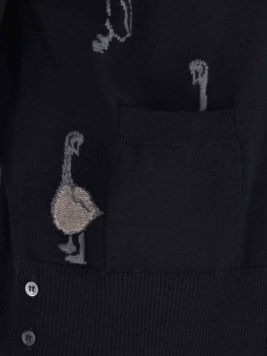 THOM BROWNE Navy Wool Knit Cardigan for Men