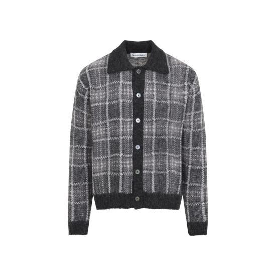 OUR LEGACY Alpaca Blend Grand Check Evening Polo Cardigan