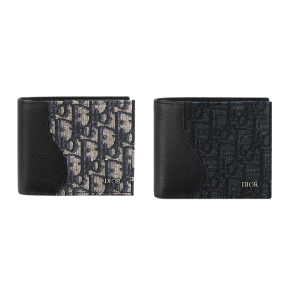 DIOR Oblique Saddle Bifold Wallet Beige Black Unisex