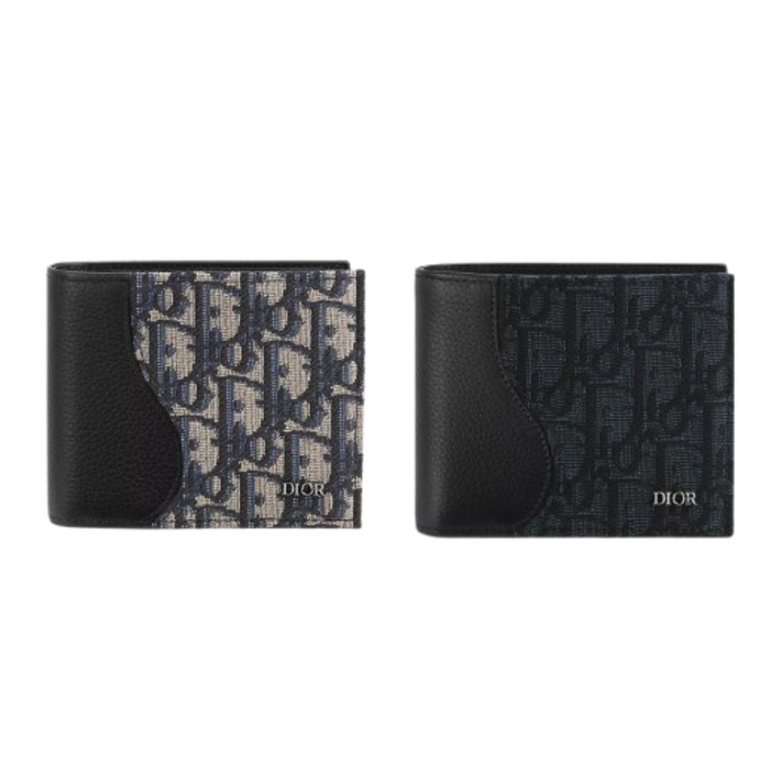DIOR Oblique Saddle Bifold Wallet Beige Black Unisex