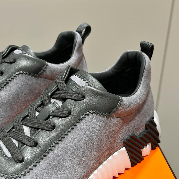 HERMES Men Bouncing Sneakers Suede Calfskin Gray Jean Gray H Black Low-Top