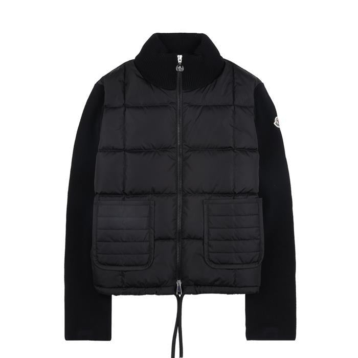 Moncler Square Quilted Wool Zip-Up Cardigan Black