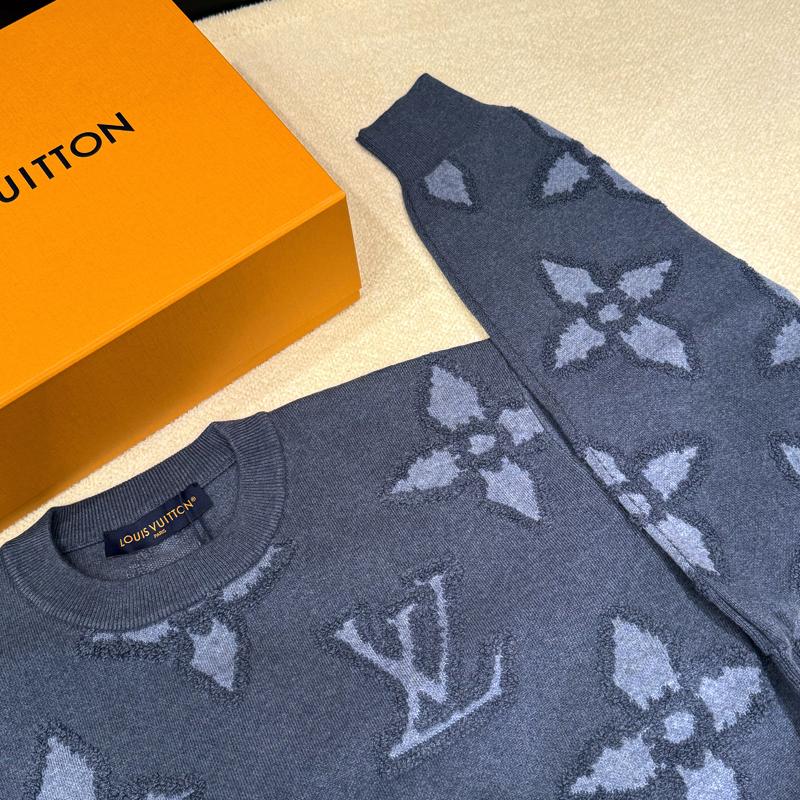 Louis Vuitton Indigo Blue Textured Jacquard Cotton Crewneck Sweater