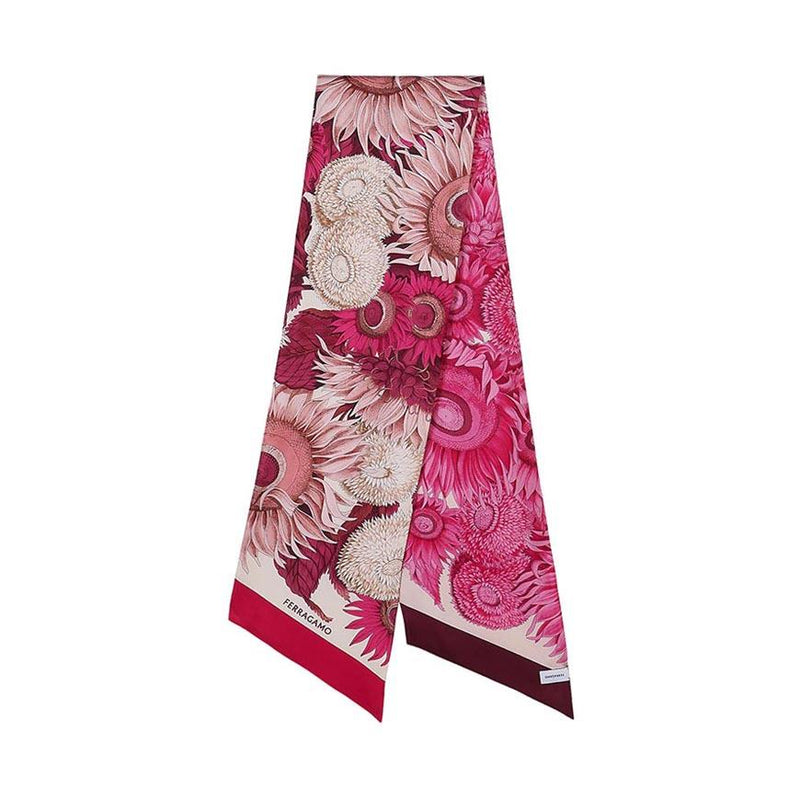 Ferragamo Sunflower Print Silk Twilly Scarf Pink Fuchsia Women