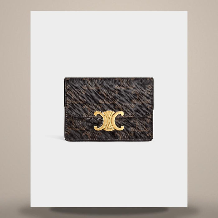 CELINE Triomphe Canvas Tan Flap Card Holder Wallet