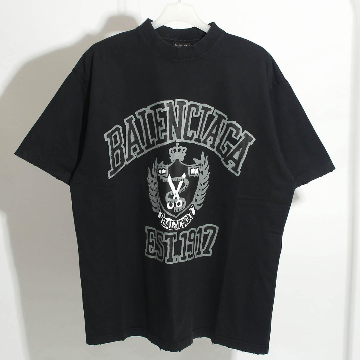 BALENCIAGA College Logo Washed Black Short Sleeve T-Shirt