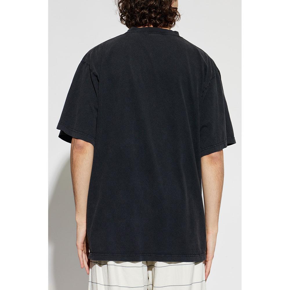 BALENCIAGA Logo Embroidered Short Sleeve T-Shirt Black Men