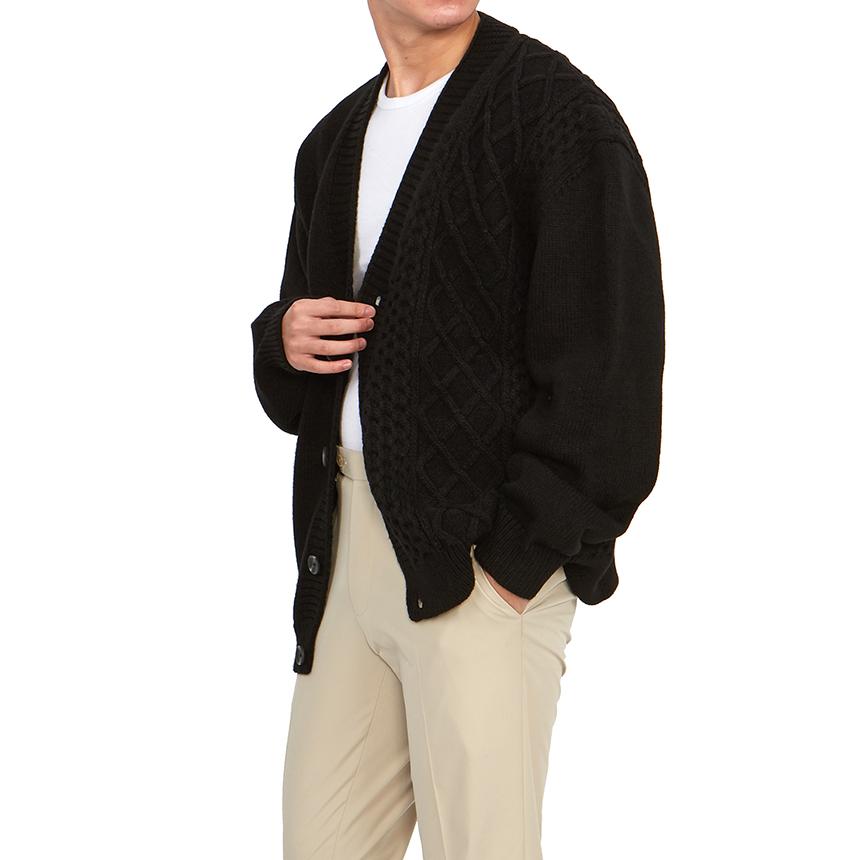 FAMILY FIRST Braid Knit Men’s Cardigan Black