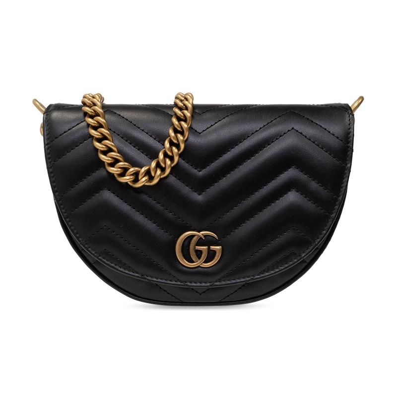 GUCCI GG Marmont Chain Crossbody Bag Black Leather
